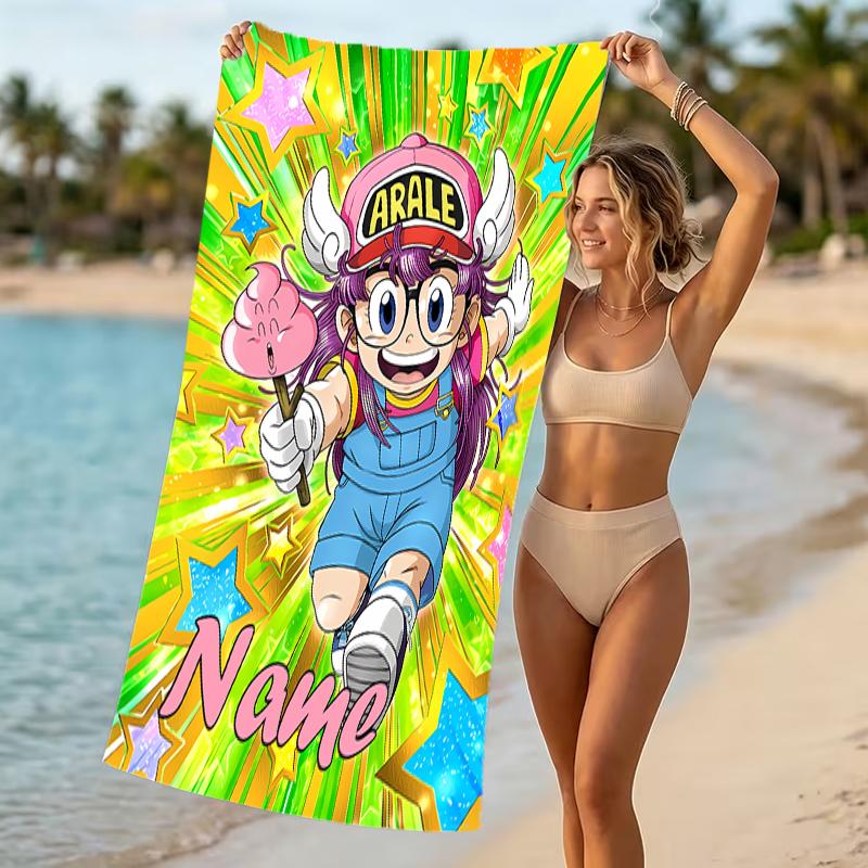 Customizable personalized beach towels Arale Norimaki themed designs.Suitable for the beach, yoga, sports;ideal as beach accessories