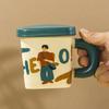 Cream Glue Square Couple Cup Ceramic Pair Mug with Lid Gift Cute Retro Boy and Girl