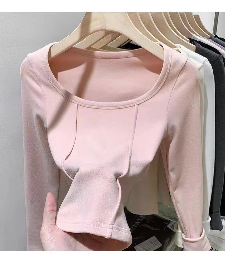 Tricou cu mânecă lungă German Vel pentru femei în toamnă și iarnă cald și acoperit cu blană, cămașă scurtă de bază interioară, top slim-fit
