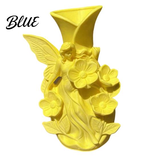 Nordic Style Vase 3D Printed Fairy Garden Sculpture Vase, Fantasy Flower Pot with Cream Yellow Statue, Dual-Use Holder for Desktop Entryway & Creative