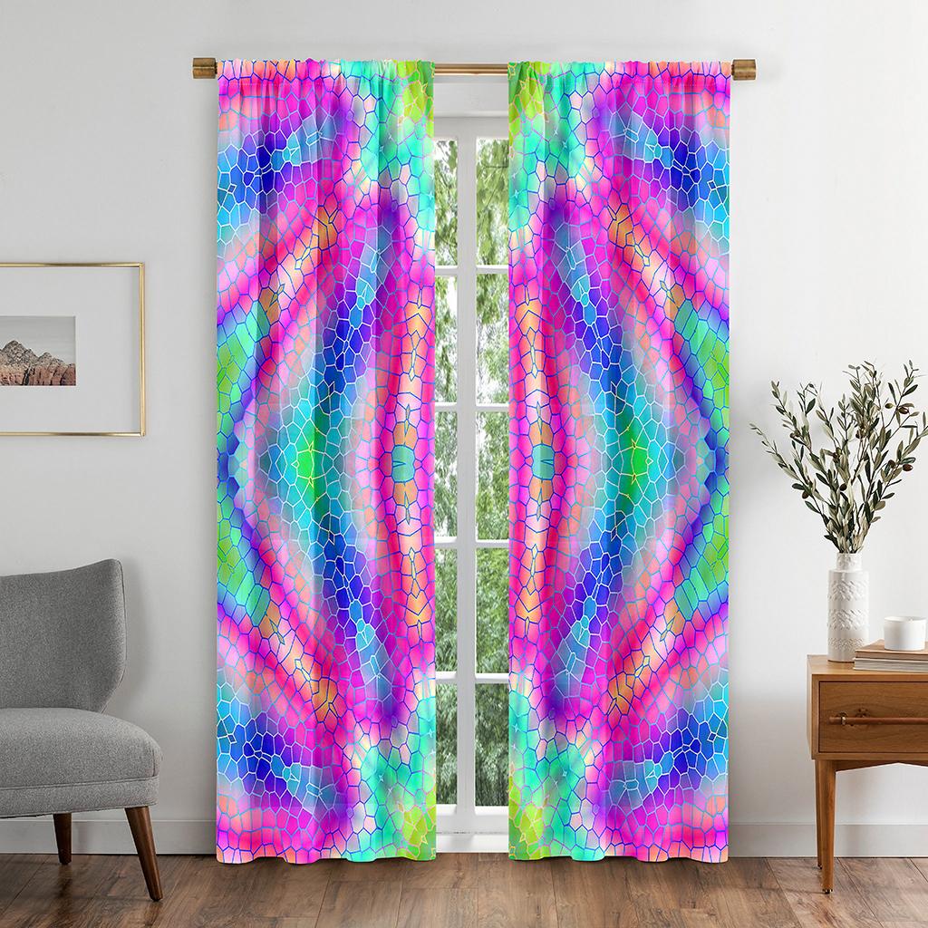 Abstract Colorful Kaleidoscope Texture Kids Blackout Window Curtain for Living Room Bedroom Bathroom Kicthen Door Cupboard Hooks