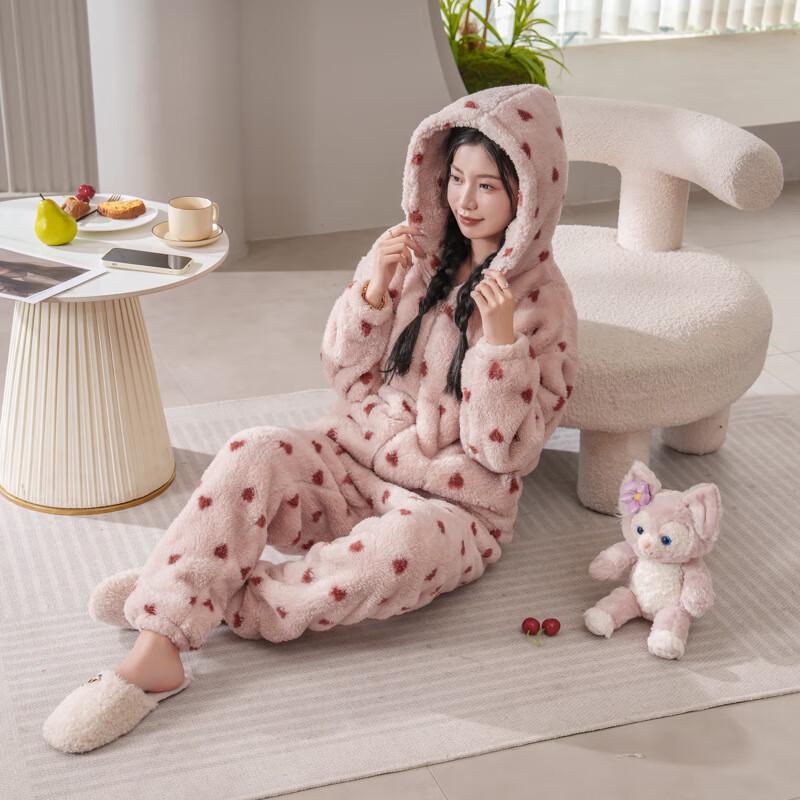 

Women s Winter Coral Fleece Hooded Pajama Set