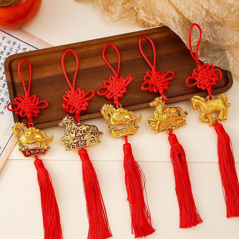 1 Pc Chinese Zodiac Horse Lucky Tassels Pendant Car Hanging Ornament Spring Festival Home Decorations Accessories New Year Gifts