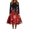 Women's Vintage V-Neck Christmas Print Casual Dress for Holiday Party