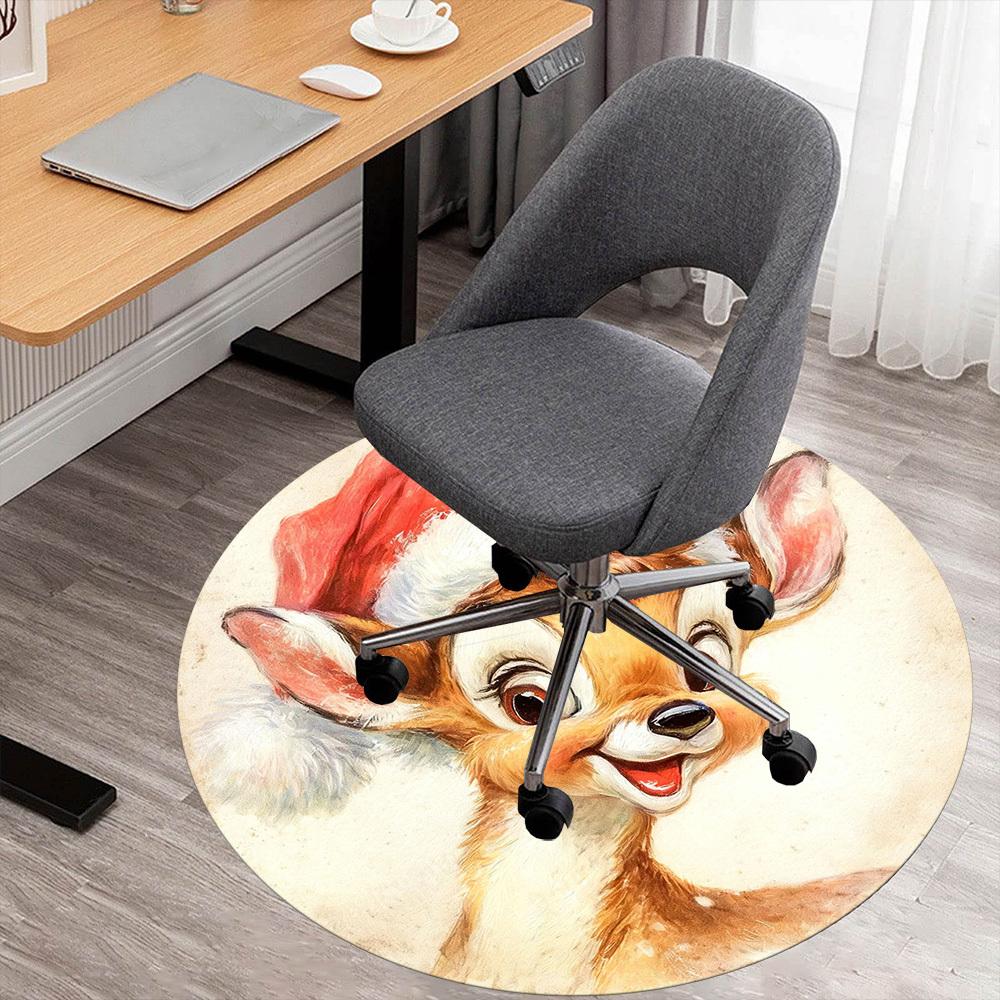 1PC deer santa hat Office Round Area Rug, Under Office Chairs Bedroom Living Room Home Decor,Carpet for Office, -1110246