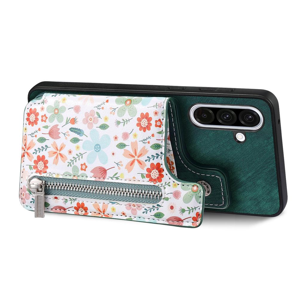 Für Samsung Galaxy A56 5G Leder-Telefonabdeckung mit RFID-blockierendem Reißverschluss und Kartentasche mit Ständer