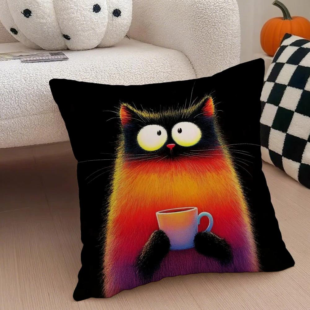 Fashion cute lovely funny black cats Cushion Cover Throw Pillow Cover Hidden Button Durable Polyester Chair Cushion