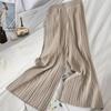 Summer Thin Korean Version Pullover V-neck Solid Color Top Versatile Nine-point Wide-leg Pants Pleated Knitted Two-piece Suit