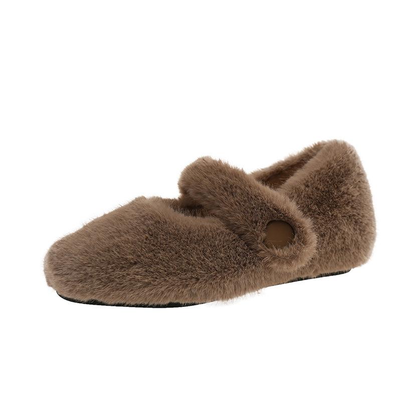 Fairy heightening in the wind Mary Jane fluffy shoes female 2025 autumn and winter new small one-pedal velvet bean shoes