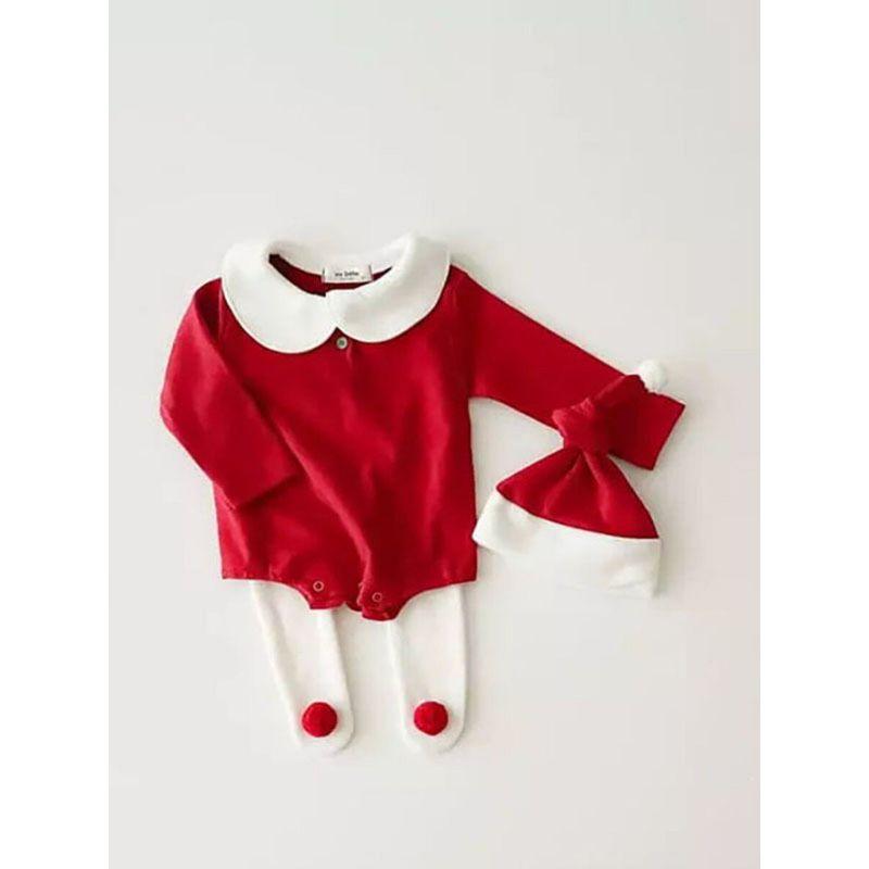 Baby Christmas Clothes, Winter Fleece Version, Red Christmas Romper Jumpsuit Set for Boys and Girls