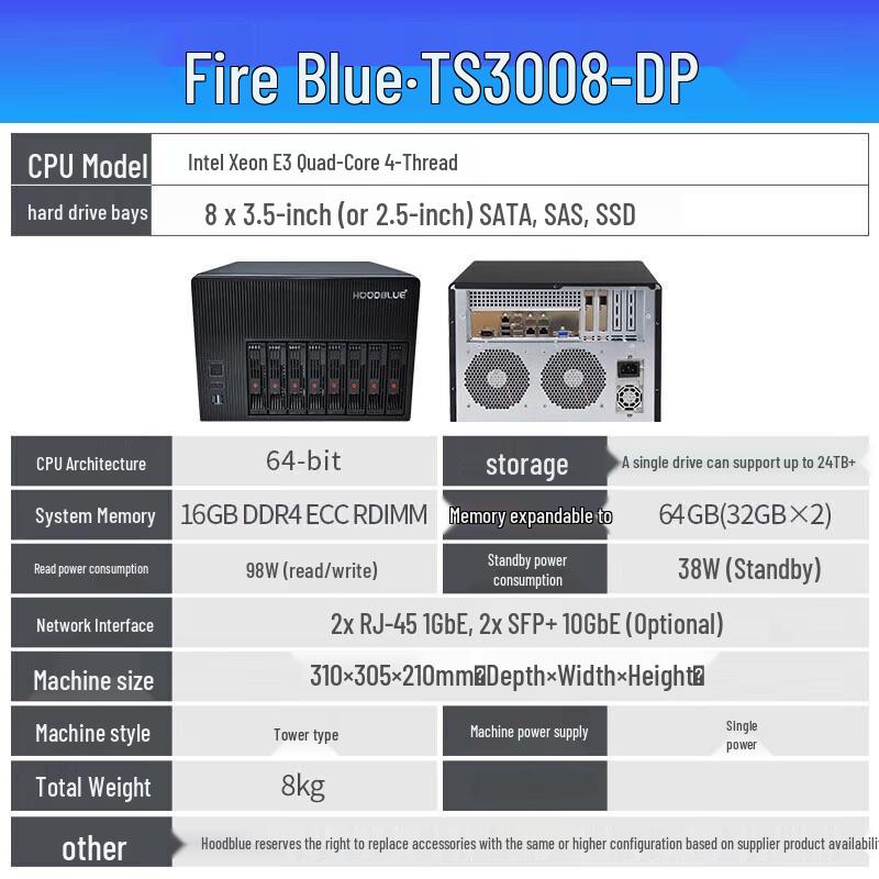 Hoodblue TS3008-DP 8-Bay Enterprise NAS Server