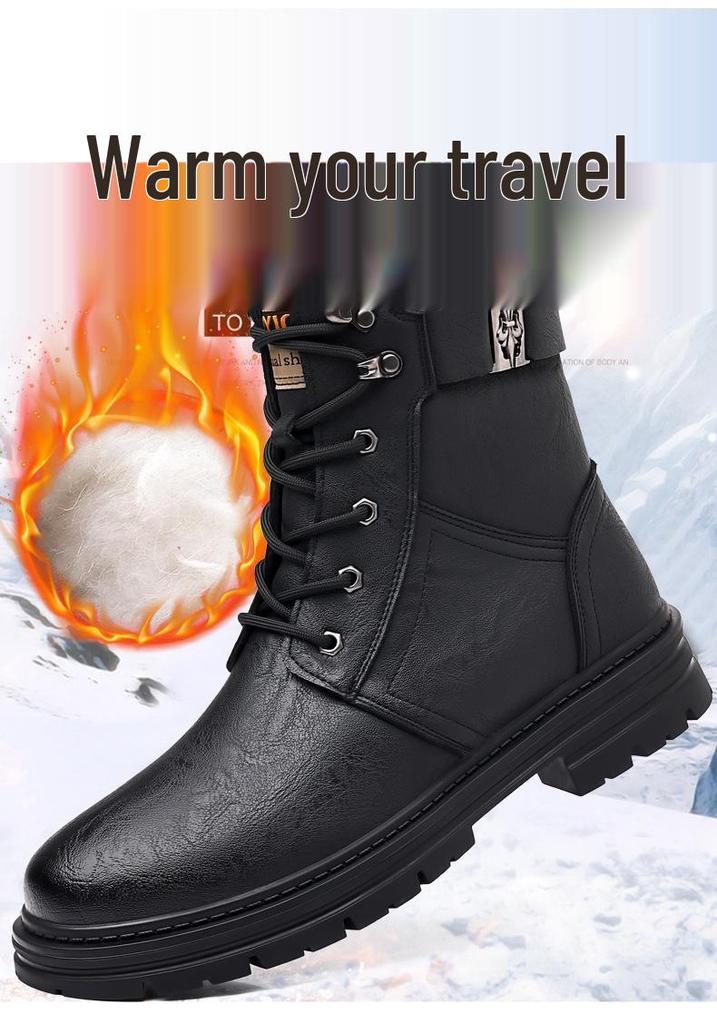 Men's High-Top Winter Fashion Boots with Wool Lining - Warm & Thickened for Cold Weather.