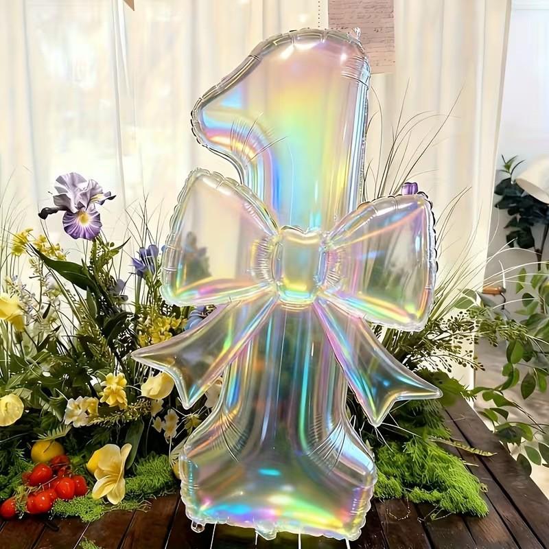 2pcs Colorful Transparent Digital Balloon 0-9 Colorful Bow Balloon, Used for Birthday Parties and Anniversary Decoration