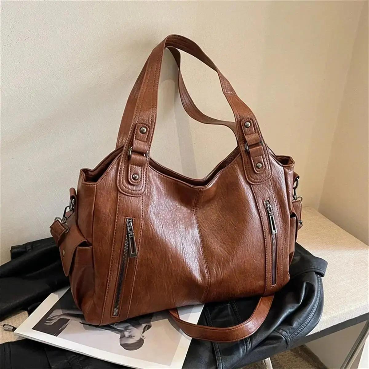 

Vintage Women s Bag Multiple Pockets Secure Storage Soft Leather Tote Shoulder Bag For Women Commuting Bga