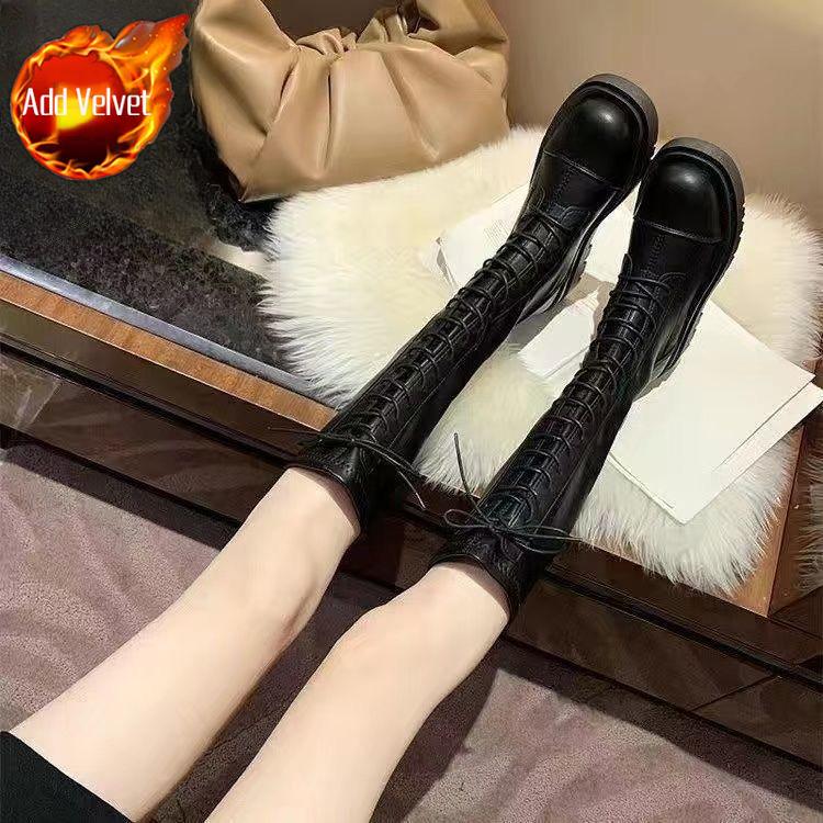 Fashion British Style Black Platform Women's Long Boots Chic and Elegant Footwear on Promotion Hot Gothic Ladies Knee High Shaft Shoes