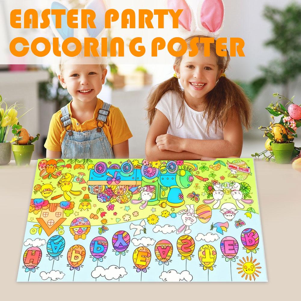 Easter DIY Coloring Roll, Bunny Carnival Themed Graffiti Poster Premium Paper Coloring Banner For Kids Creativity Development