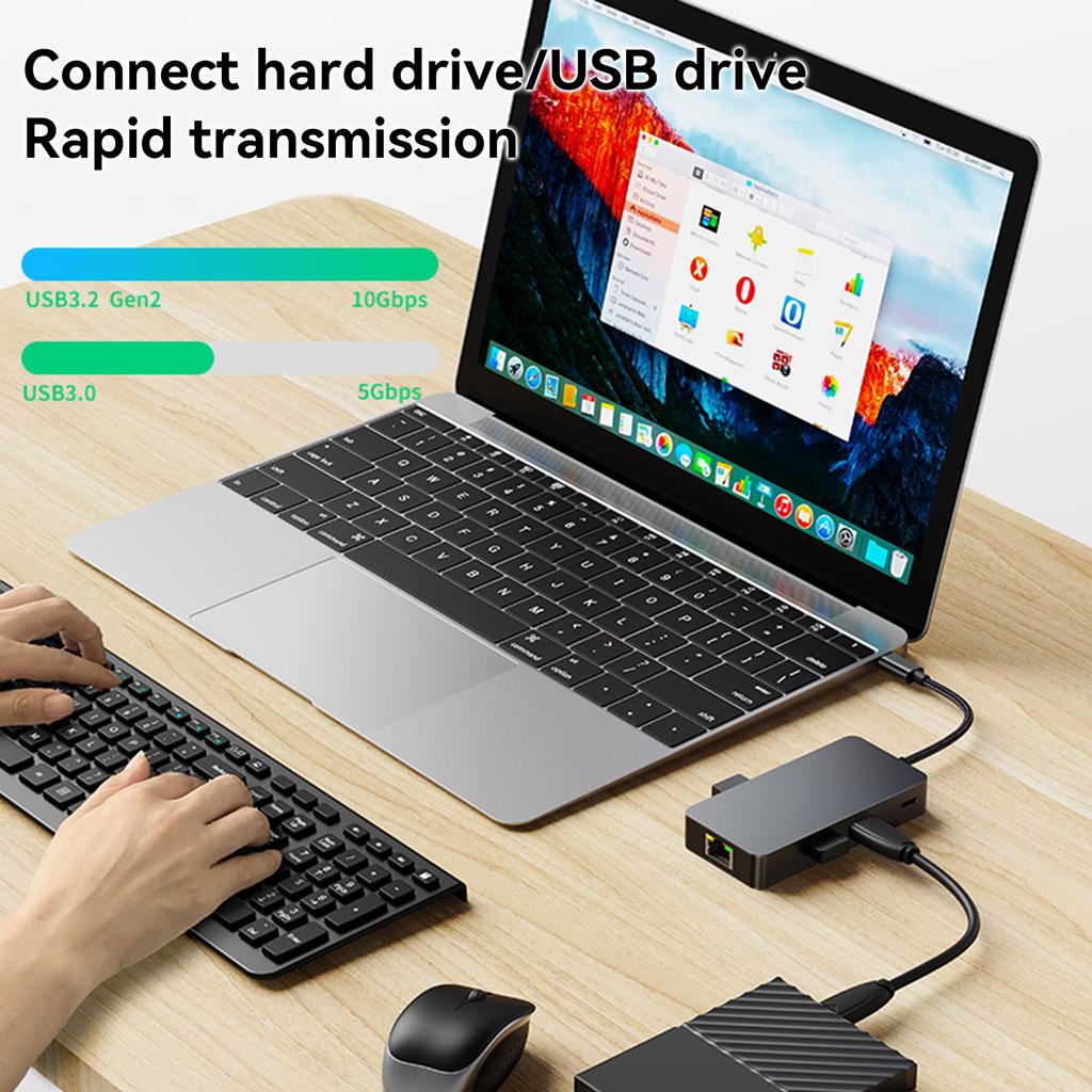 6 in 1 TYPE-C to RJ45 Gigabit USB 3.2 HDMI PD100W Interface Hub Adapter Dock