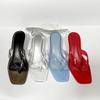 Damen Sandalen Flip Flops Tragen Quadratische Kopfmode Weinbrille Kristall Gelee Hausschuhe