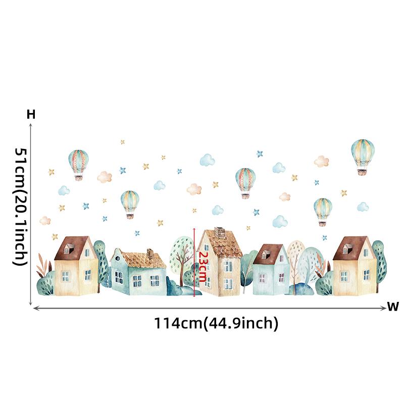 Watercolor Animals Hot Air Balloon Clouds Wall Stickers Blue Color for Kids Room Baby Nursery Room Wall Decals Boy Room Stickers