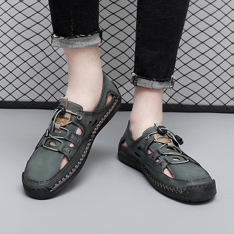 Men Blue Green Hiking Sandals Khaki Summer Outdoor Wide Palm Black Beach Shoes Close Toe Sandals Plus Size