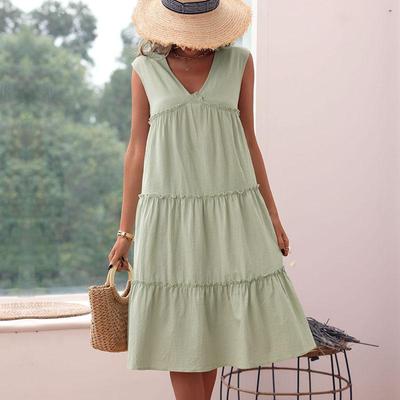Korean Fashion Elegant Chiffon Woman Casual Plus Size Loose Summer Solid Tiered Dresses