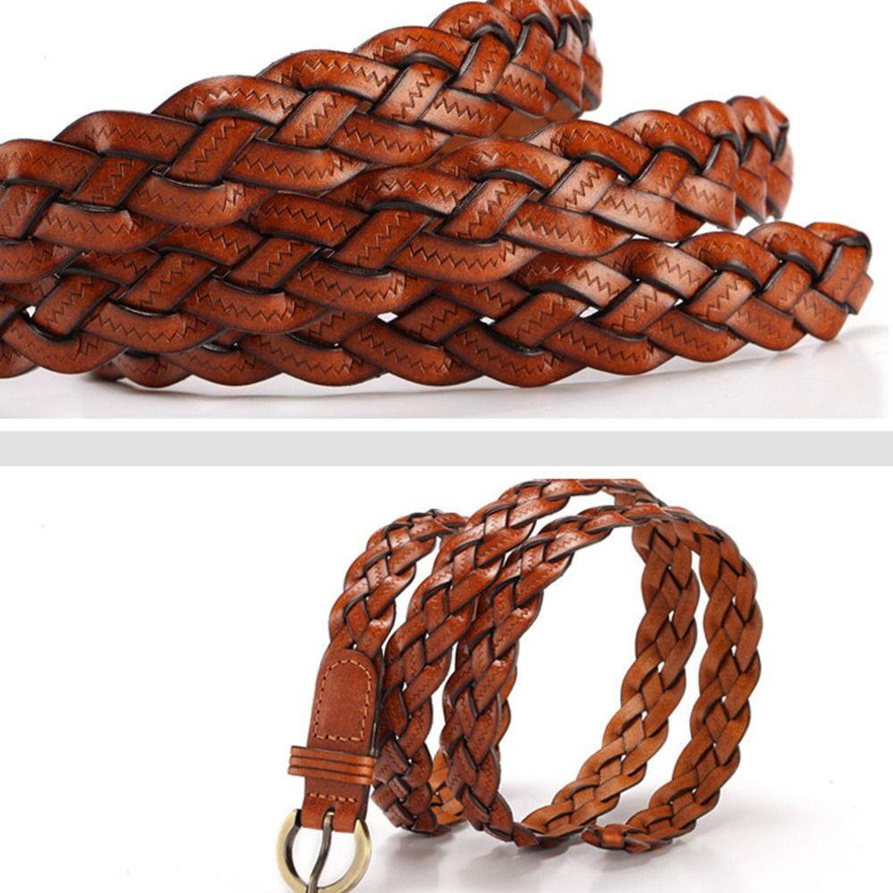 Casual Wild Cowhide Braided Belt Pin Buckle Waistband Ladies Dress Cummerbands Weave Waist Band