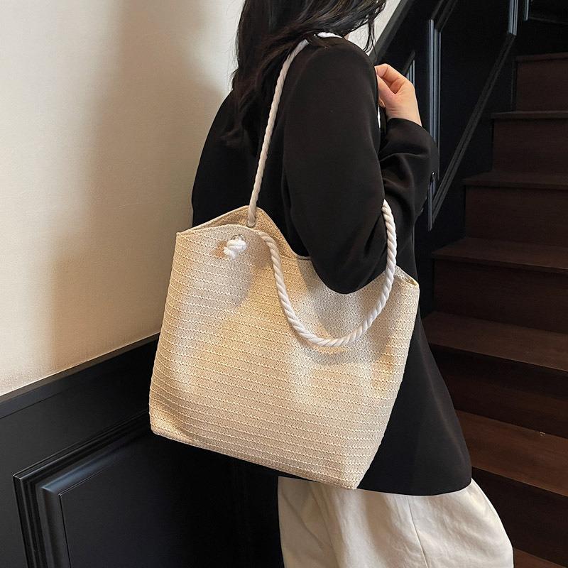 Summer New Color Striped Straw Bag Women's Large-capacity Temperament Simple Shoulder Bag Vacation Leisure Beach Bag