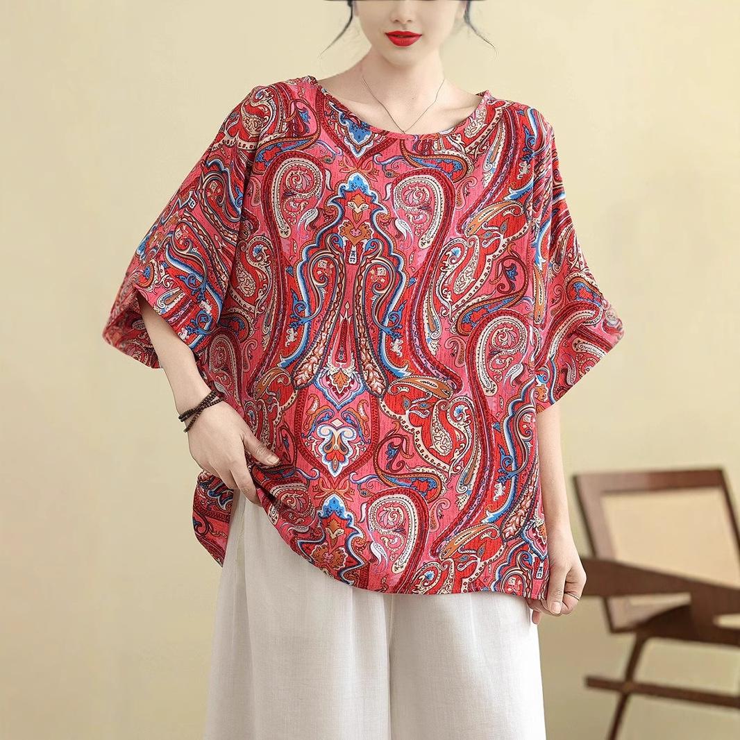

Short-sleeved, Large-size Women s Summer New Style Slim Retro Casual Loose Printed Versatile Top T-shirt 3XL