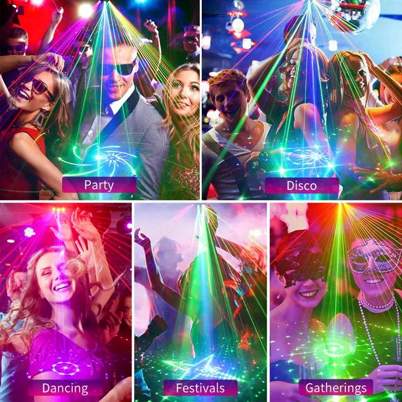 Rechargeable Battery R&G Projector Disco DJ Light 32 Patterns for Dance Bar Party Car Effect Christmas Decorate Stage Lamps