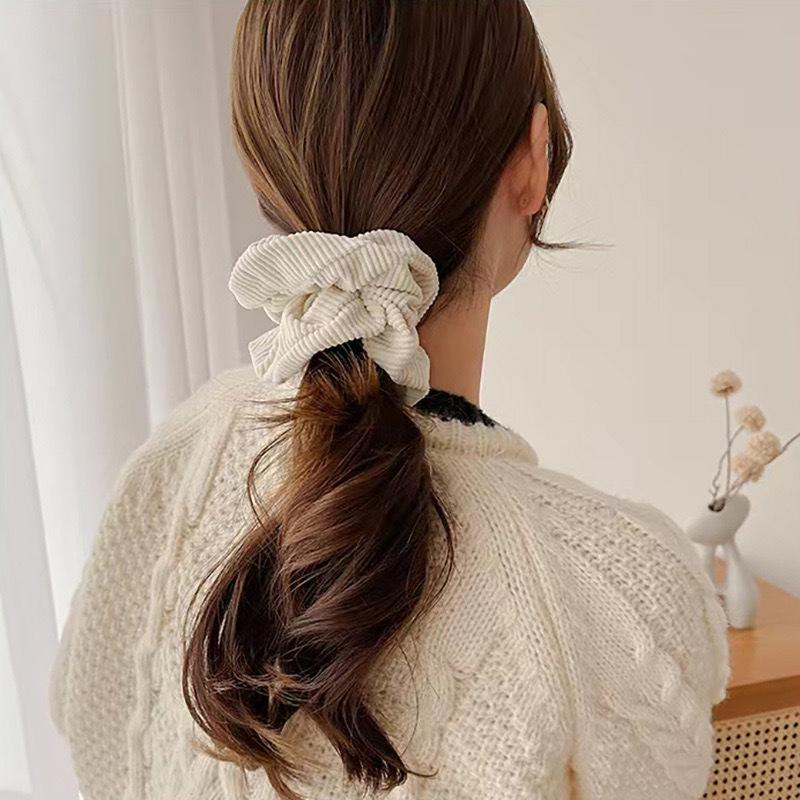 Vintage Solid Color Corduroy Stripe Scrunchies Elastic Hair Bands For Women Girls Sweet Hair Accessories Ponytail Headwear