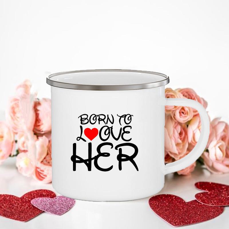 Frau/Herr Richtig Druck Paar Tassen Kreative Kaffeetasse Getränk Dessert Frühstück Milchbecher Emailletassen Henkel Trinkgeschirr Valentinstagsgeschenk