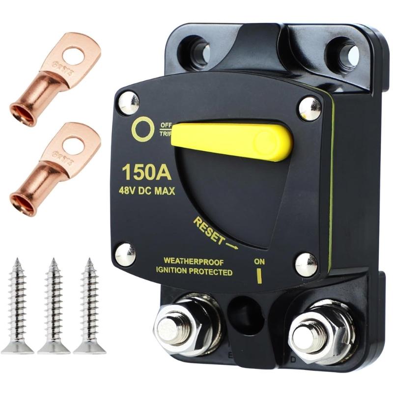 High Amperage Circuit Breaker with Manual Reset for Use in Car Motorhomes Boats Solar Installations Corrosion Resistant