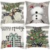 Retro Style Christmas Pillow Cushion Short Plush Linen Printed Cushion Home Atmosphere Decoration