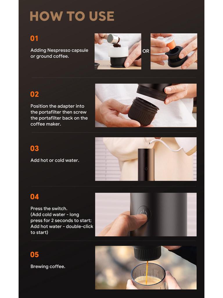 New Portable Wireless Heated Espresso Machine - Fully Automatic for Capsule and Ground Coffee