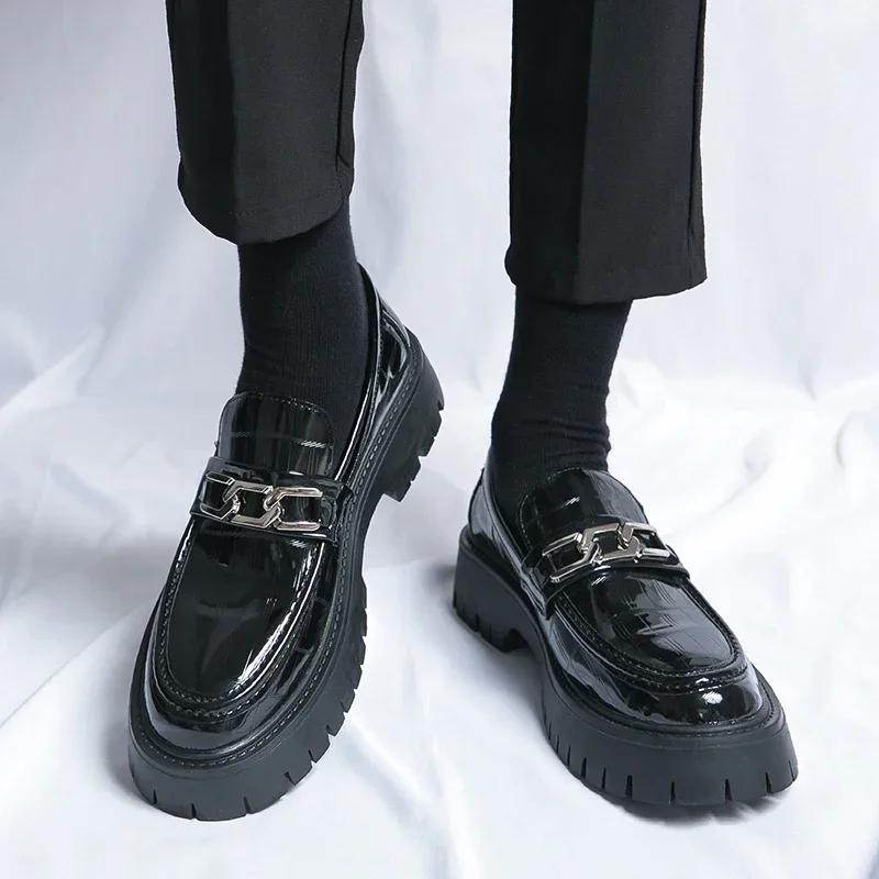 New Loafers Men PU Thick Sole Elevated Casual Leather Shoes Fashion Anti Slip Comfortable Men Casual Shoes Large Sizes 38-46