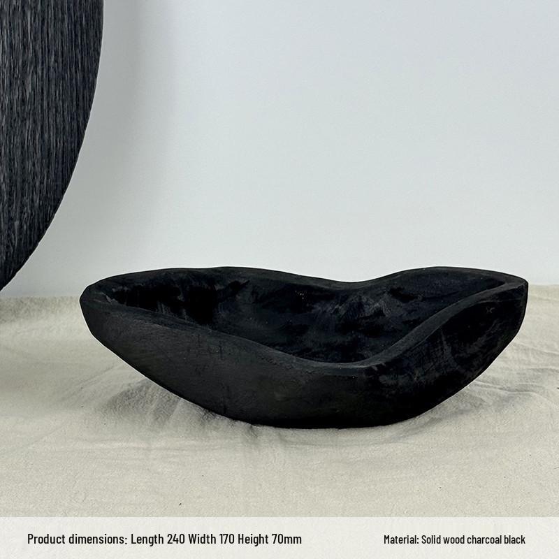 Wabi-Sabi Carbonized Black Wood Fruit Bowl: Handmade Irregular Paulownia Display Tray