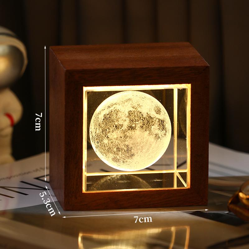 3D Galaxy Crystal Cube Night Light with Wooden Base - Illuminated Desktop Ornament, Perfect Birthday Gift