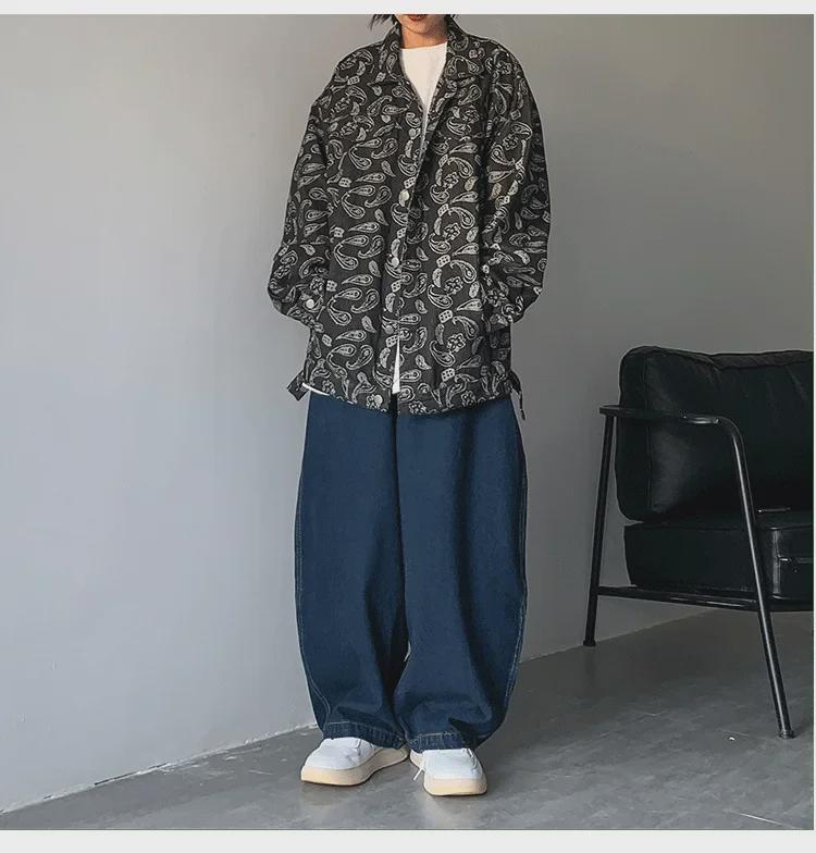 Japońskie retro oversize'owe męskie jeansy z szerokimi nogawkami: Uniwersalne spodnie casualowe na wiosnę i jesień