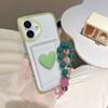 For iPhone 16 Case Card Holder Transparent PC + TPU Shockproof Phone Cover with Beaded Wrist Strap