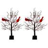 2Pcs Lighted Mini Birch Tree Red Bird Tree Light LED Cardinal Little Red Bird Table Decoration for Holiday Home Xmas Decor