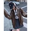 American Retro PU Leather Coat Women Spring Autumn High Fashion Lapel Motorcycle Women Tops Jacket Coat Plus Size