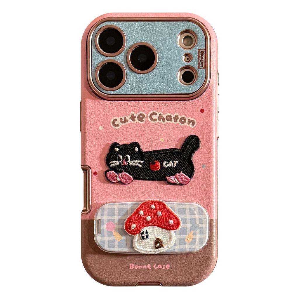 Embroidered Cats and Puppies for IPhone17promax for Apple 16 Mobile Phone Case 15 for 13 Color Leather 11 Mirror
