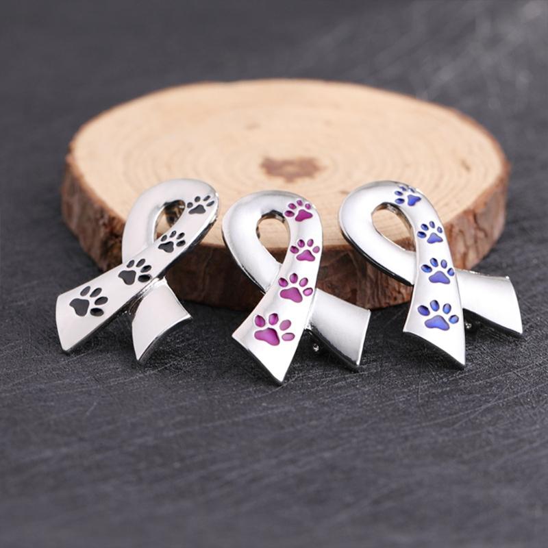 Exquisite Dog Paw Print Ribbon Brooch Pin Breast Cancer Awareness Breastpin Sign Corsage Clothes Jewelry Brooches Pin
