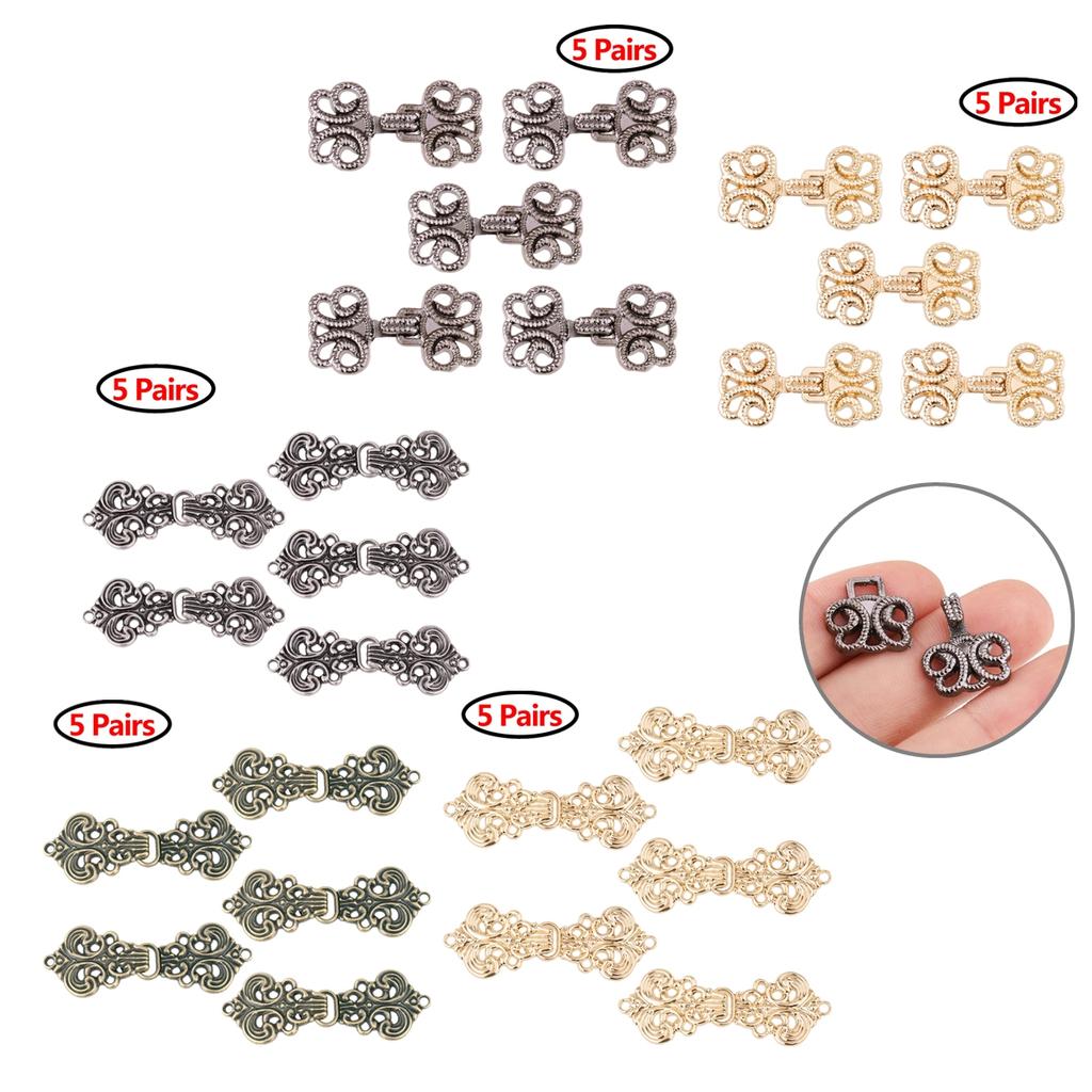 5 Pairs Fashion Cape Cloak Clasp Fasteners Swirl Flower Sew On Hooks and Eyes Cardigan Clip for DIY Sewing Crafts