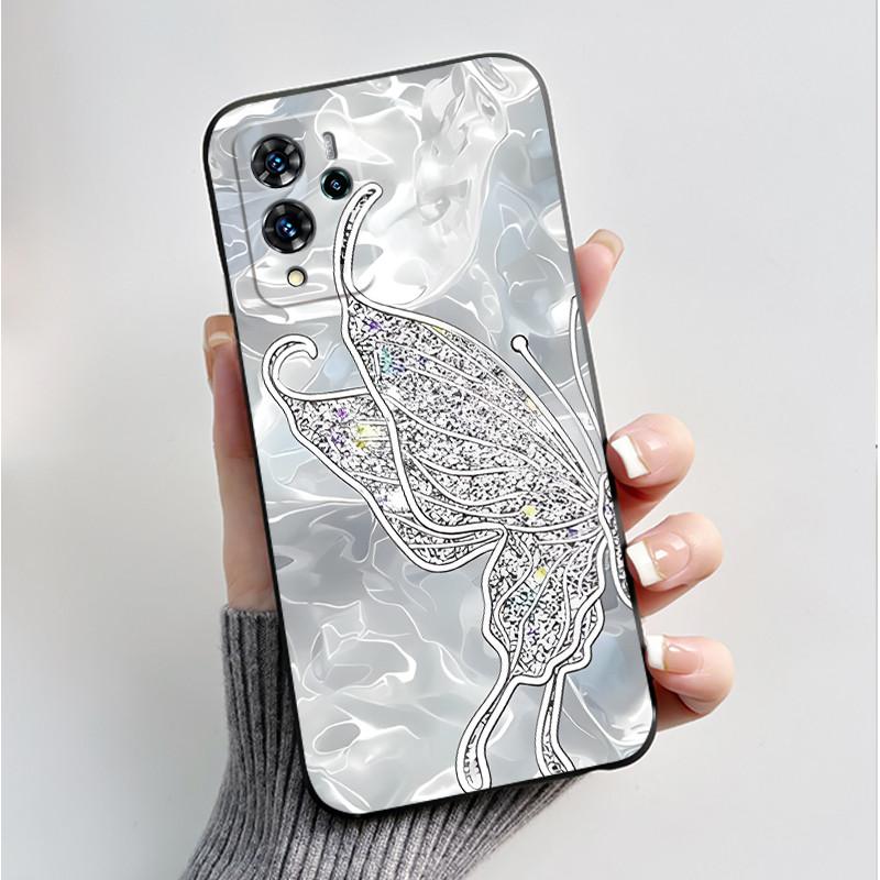For ZTE V40 Pro 9046 Case Black Jelly Soft Silicone TPU Butterfly Flowers Pattern Phone Casing For ZTE Blade V40 Pro Back Cover