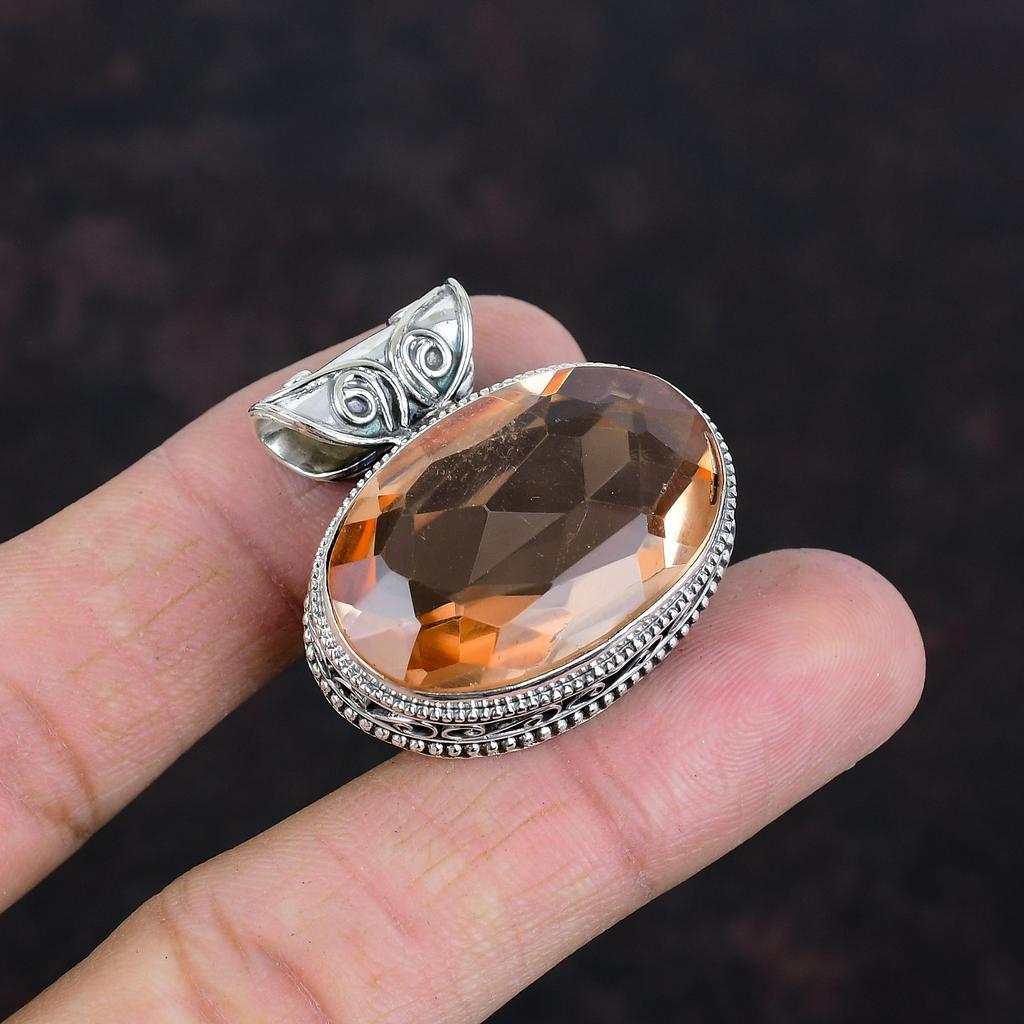 Facettierter Morganit Anhänger Echter Edelstein Anhänger 925 Sterlingsilber Anhänger Handgefertigter Boho Anhänger Vintage Design Schmuck Geschenke für Mutter