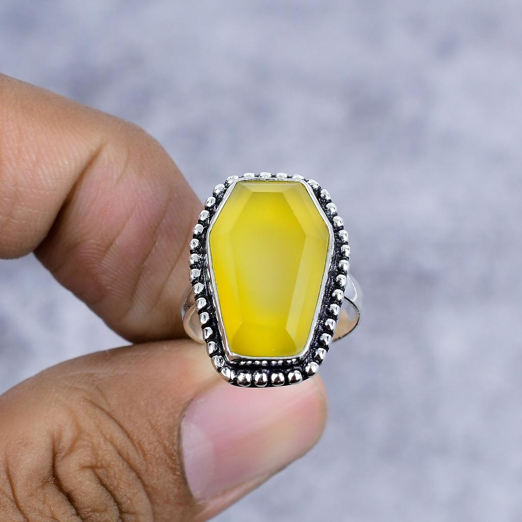 Yellow Onyx Gemstone Handmade 925 Sterling Silver Jewelry Ring Size 7 M-2618