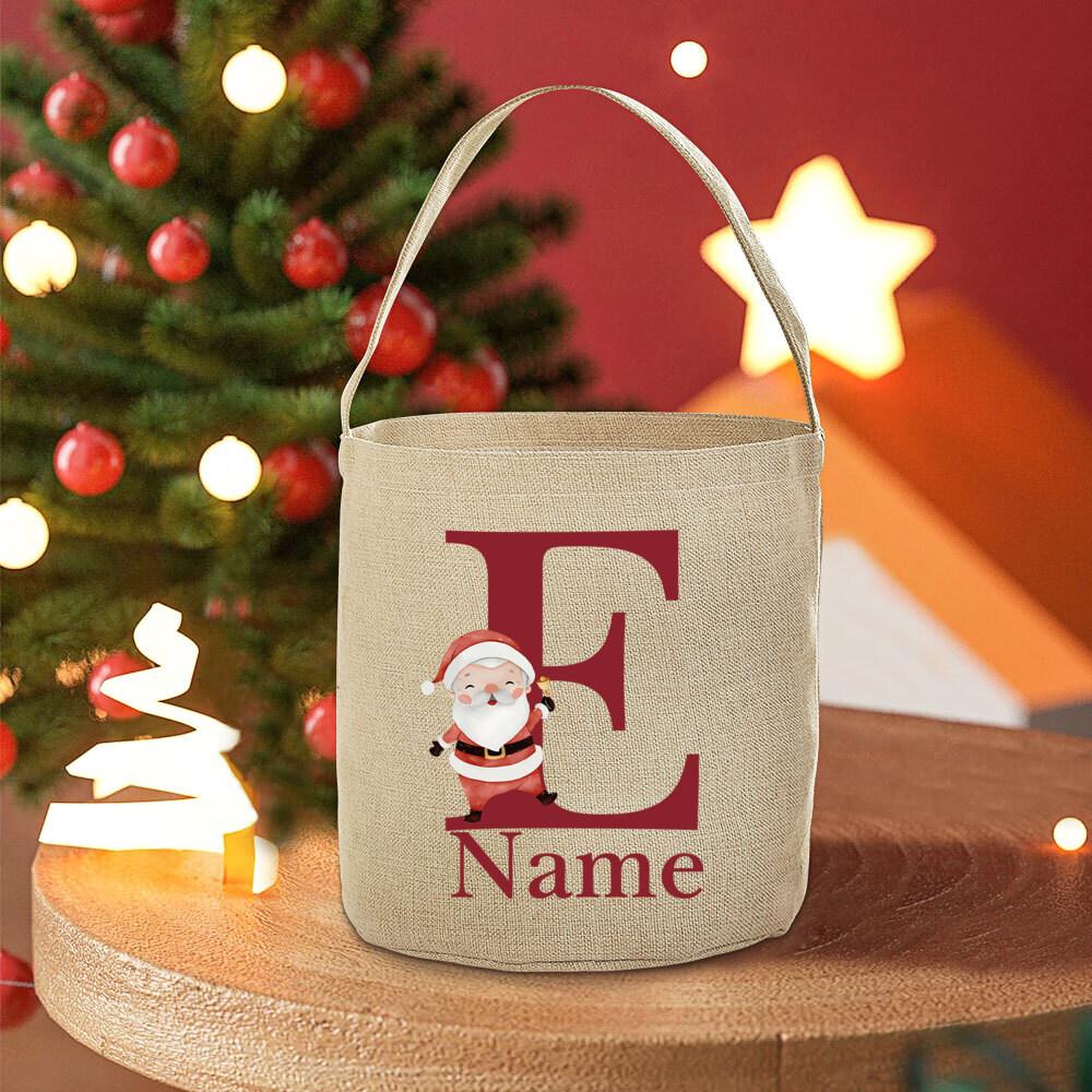 Personalised 26 Initial with Name Candy Bucket Bag Christmas Party Children's Tote Bags Portable Basket Kid Xmas Gifts