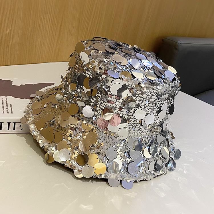 Korean Style Sequin Bucket Hat for Women - Fashionable, Foldable, Face Slimming Outdoor Travel Accessory