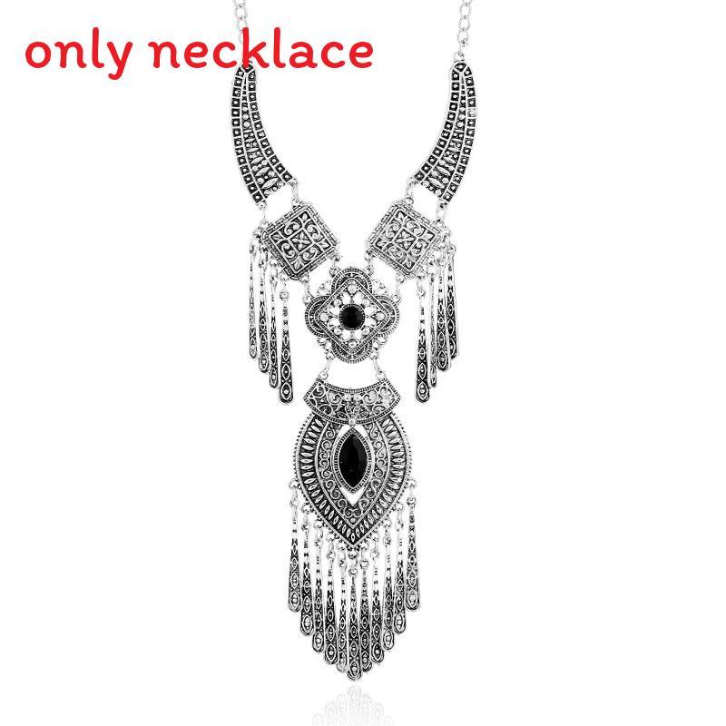 Ethnic Style Simulation Gemstone Decoration Women Necklace With Design Tassel